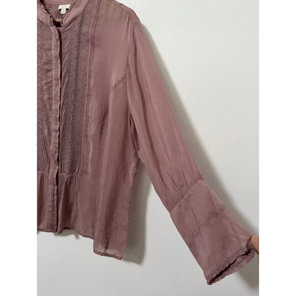 J Jill Victorian Style Old Rose Lace Button Blouse Size 3X Rose Pink Feminine - Picture 4 of 10